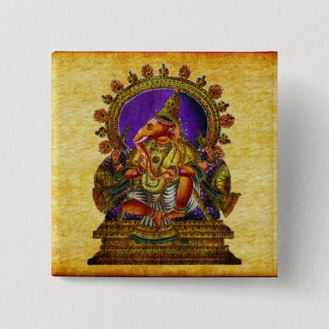 Badge Carré 5 Cm Ganesha Deva antique (Devant)