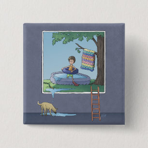 Badge Carré 5 Cm Garçon dans la piscine pour enfants bouton