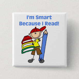 Badge Carré 5 Cm Garçon intelligent parce que je lis