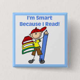 Badge Carré 5 Cm Garçon intelligent parce que je lis