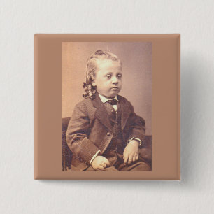 Badge Carré 5 Cm garçon victorien avec un style de cheveux malheure