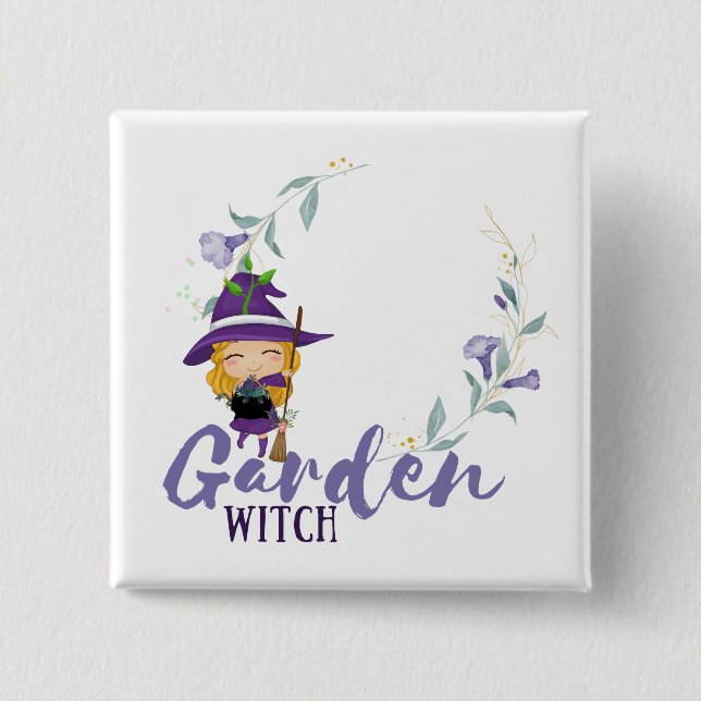 Badge Carré 5 Cm GARDEN WITCH - Personnalisez avec du texte, un sor (Devant)