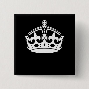 Badge Carré 5 Cm GARDER SON CALME COURONNE sur décoration noire