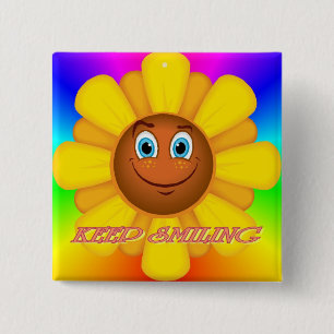 Badge Carré 5 Cm Gardez le bouton de sourire de tournesol