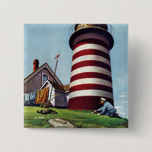 Badge Carré 5 Cm Gardien de phare par Stevan Dohanos