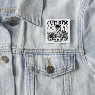 Badge Carré 5 Cm Gardien des Mers Capitaine Renard Dessin Nautical