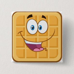Badge Carré 5 Cm Gaufre joyeuse Kawaii Petit-déjeuner souriant Nour