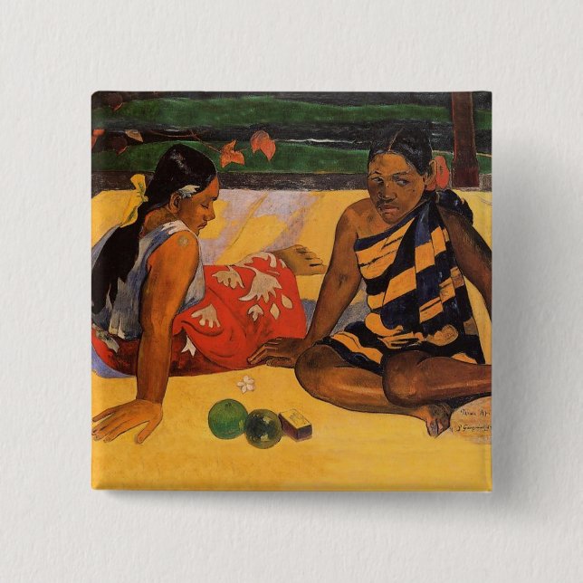 Badge Carré 5 Cm Gauguin Polynésie Française Tahiti Femmes Peinture (Devant)