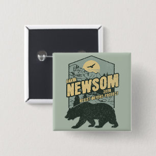 Badge Carré 5 Cm Gavin Newsom 2028 Résister Protéger Défendre