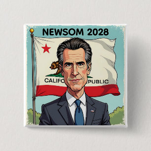 Badge Carré 5 Cm Gavin Newsom pour le Président 2028