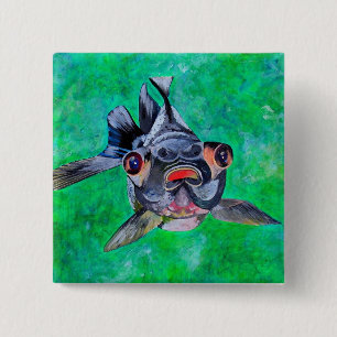 Badge Carré 5 Cm Geeky Blackmoor Goldfish With Telescopic Eyes