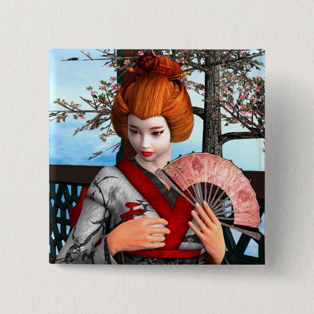 Badge Carré 5 Cm Geisha (Devant)