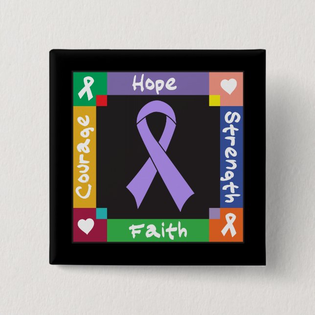 Badge Carré 5 Cm Général Cancer Hope Force Faith (Devant)