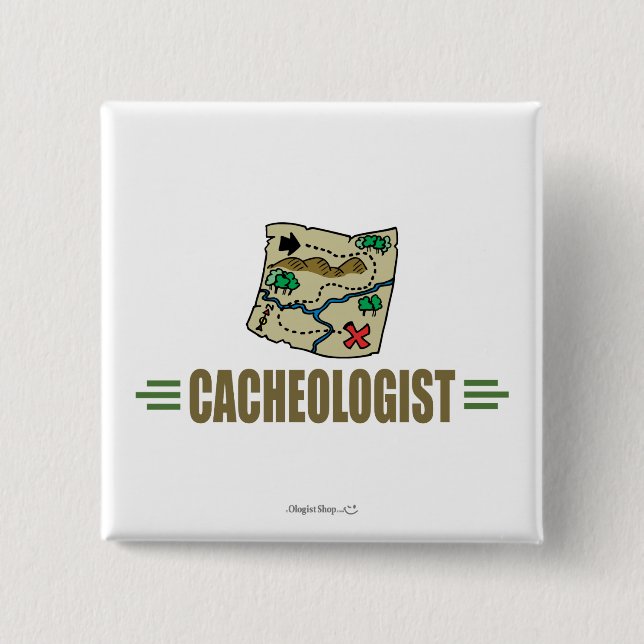 Badge Carré 5 Cm Geocaching humoristique (Devant)