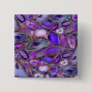 Badge Carré 5 Cm Geodes cristal motif - violet et violet