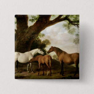 Badge Carré 5 Cm George Stubbs deux juments de Shafto et un