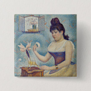 Badge Carré 5 Cm Georges Seurat - Jeune Femme Se Poussant