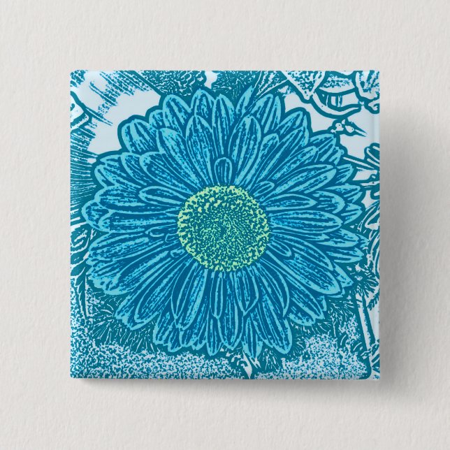 Badge Carré 5 Cm Gerbera Daisy Block Imprimer - bleu marine (Devant)