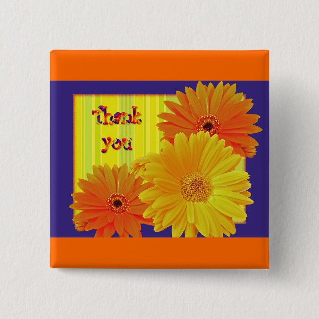 Badge Carré 5 Cm Gerbera Daisy (Gerbera hybrida) - Jaune (Devant)