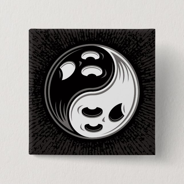 Badge Carré 5 Cm Ghost Yin Yang Noir et blanc (Devant)