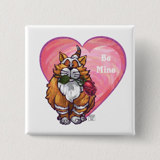Badge Carré 5 Cm Ginger Cat Saint-Valentin (Devant)