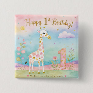 Badge Carré 5 Cm Girafe Capricieuse Premier Anniversaire Merveilleu