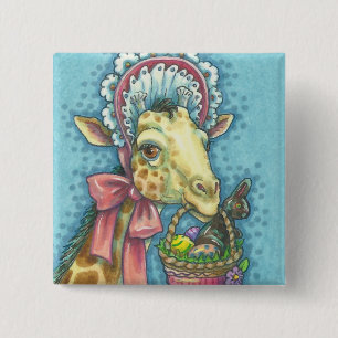 Badge Carré 5 Cm GIRAFFE EASTER PRINTEMPS BONNET VACANCES Carré