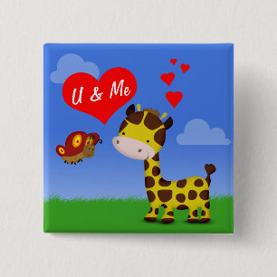Badge Carré 5 Cm Giraffe et papillon en amour