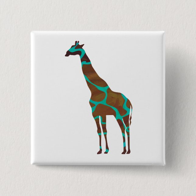 Badge Carré 5 Cm Giraffe Impression Brown et Turquoise (Devant)