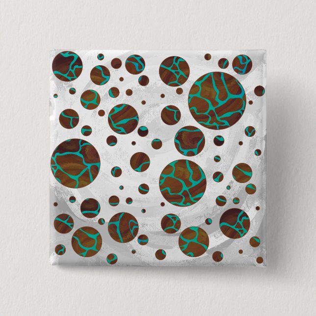 Badge Carré 5 Cm Giraffe Impression Brown et Turquoise (Devant)