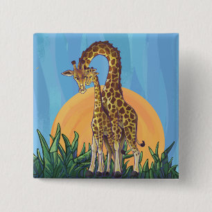 Badge Carré 5 Cm Giraffe maman et bébé