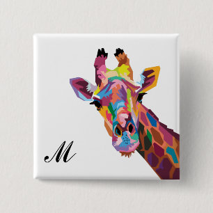 Badge Carré 5 Cm Giraffe Pop Art coloré Monogramme