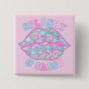 Badge Carré 5 Cm Girly Splashy & Sassy Rose Turquoise Mermaid Kiss