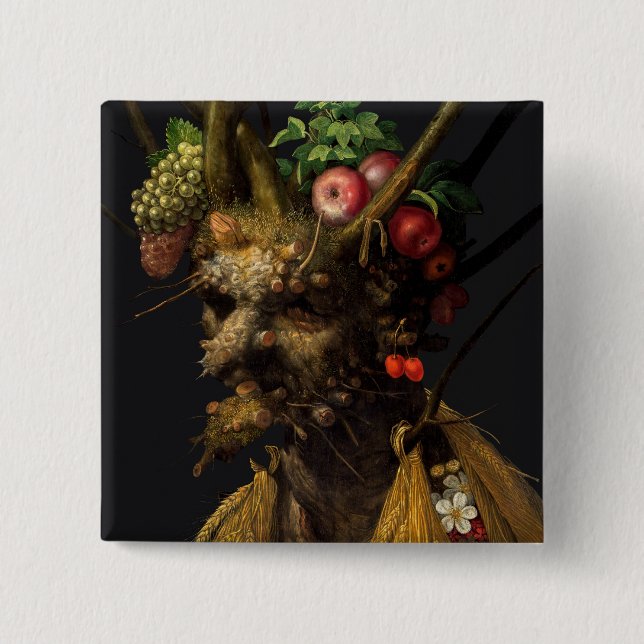 Badge Carré 5 Cm Giuseppe Arcimboldo - Quatre saisons en une tête (Devant)