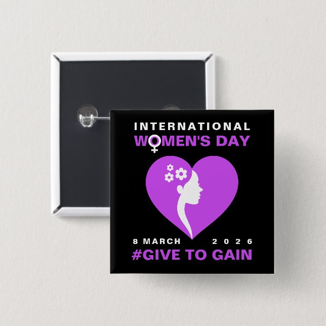 Badge Carré 5 Cm Give To Gain International Women's Day 2026 (Devant & derrière)
