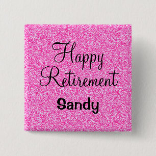 Badge Carré 5 Cm Glam Happy Retirement Hot rose Parties scintillant