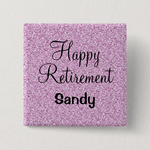 Badge Carré 5 Cm Glam Happy Retraite Purple Parties scintillant Éti