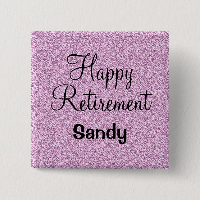 Badge Carré 5 Cm Glam Happy Retraite Purple Parties scintillant Éti (Devant)