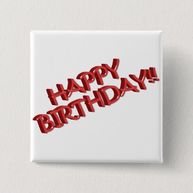 Badge Carré 5 Cm Glassy Red Happy Birthday Texte Image (Devant)