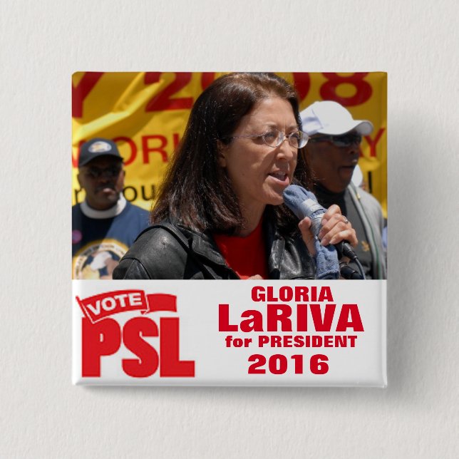 Badge Carré 5 Cm Gloria LaRiva pour le président 2016 (Devant)
