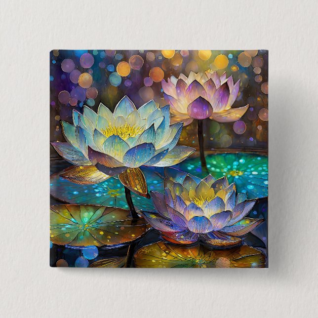 Badge Carré 5 Cm Glowing Lotus Flowers Trio (Devant)