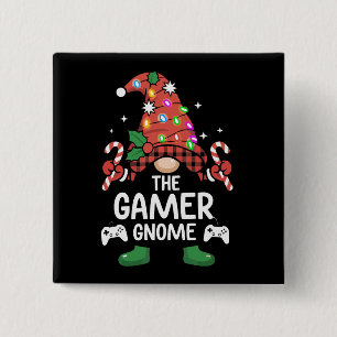 Badge Carré 5 Cm Gnome de gamer à carreaux de Buffalo pour famille 