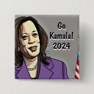 Badge Carré 5 Cm Go Kamala 2024 Elections présidentielles américain