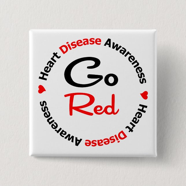 Badge Carré 5 Cm GO RED Heart Disease (Devant)