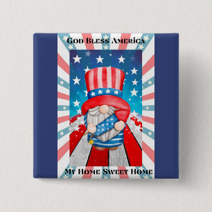 Badge Carré 5 Cm God Bless America Home Sweet Home
