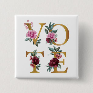 Badge Carré 5 Cm Gold Burgundy Floral Élégante Feminine Go Vote