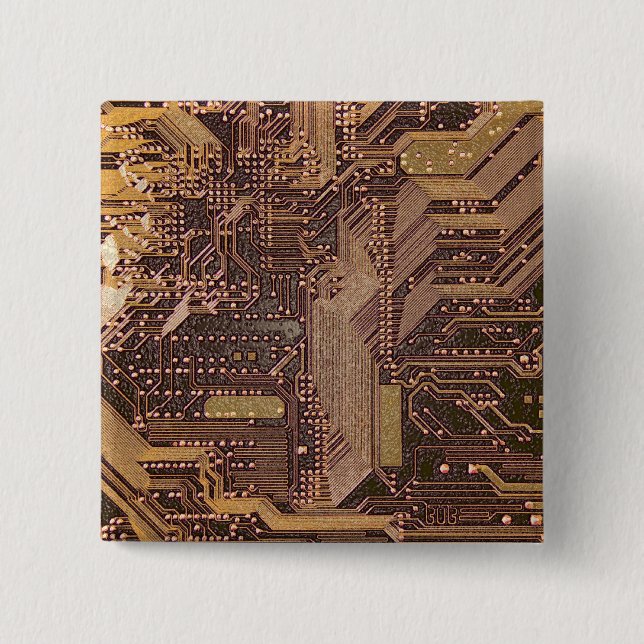 Badge Carré 5 Cm Gold Cyber Circuit Board Tech Electronique (Devant)