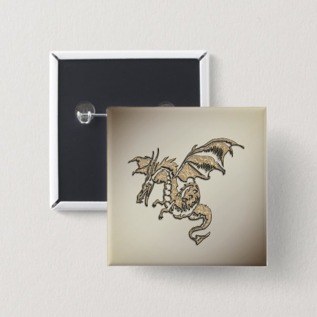 Badge Carré 5 Cm Golden Dragon (Devant & derrière)