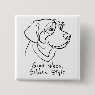 Badge Carré 5 Cm Golden Retriever - Bonne Vibration, Style Doré