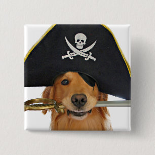 Badge Carré 5 Cm Golden Retriever Halloween Pirate